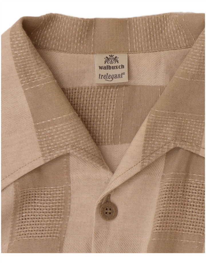 WALBUSCH Herren Kurzarmhemd Größe 39/40 Mittelbeige gestreiftes Leinen