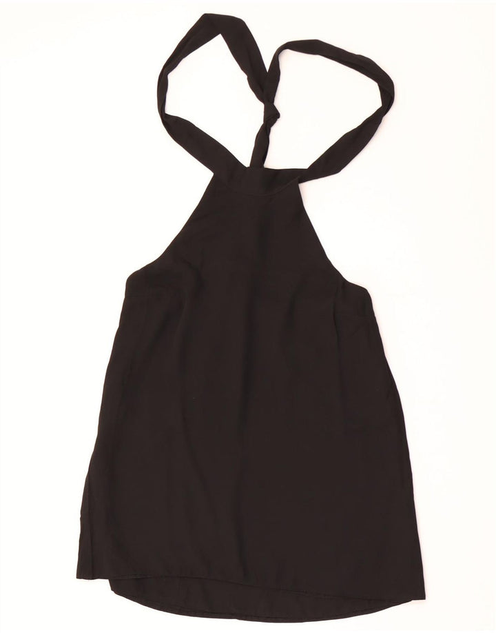 Topshop Damen Crop Neckholder Top UK 8 Small Schwarz Polyester