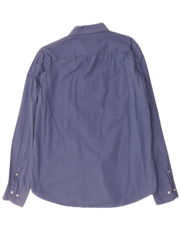 Massimo Dutti Herren-Slim-Fit-Hemd, groß, blau, gepunktet, Baumwolle