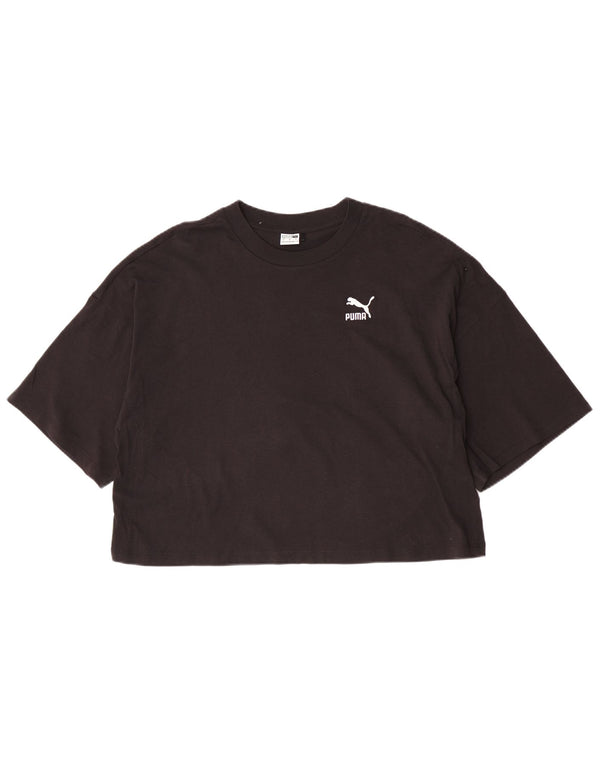 Puma Damen Crop T-Shirt Top UK 16 Large Schwarz Baumwolle
