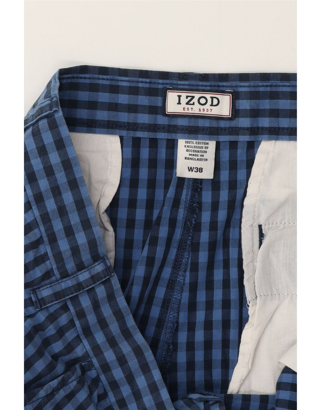 IZOD Herren-Chino-Shorts W38 XL, blaue Gingham-Baumwolle