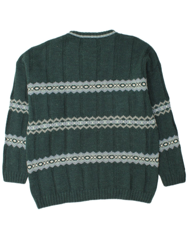 Luidiana Herren-Pullover mit Rundhalsausschnitt, XL, grünes geometrisches Acryl