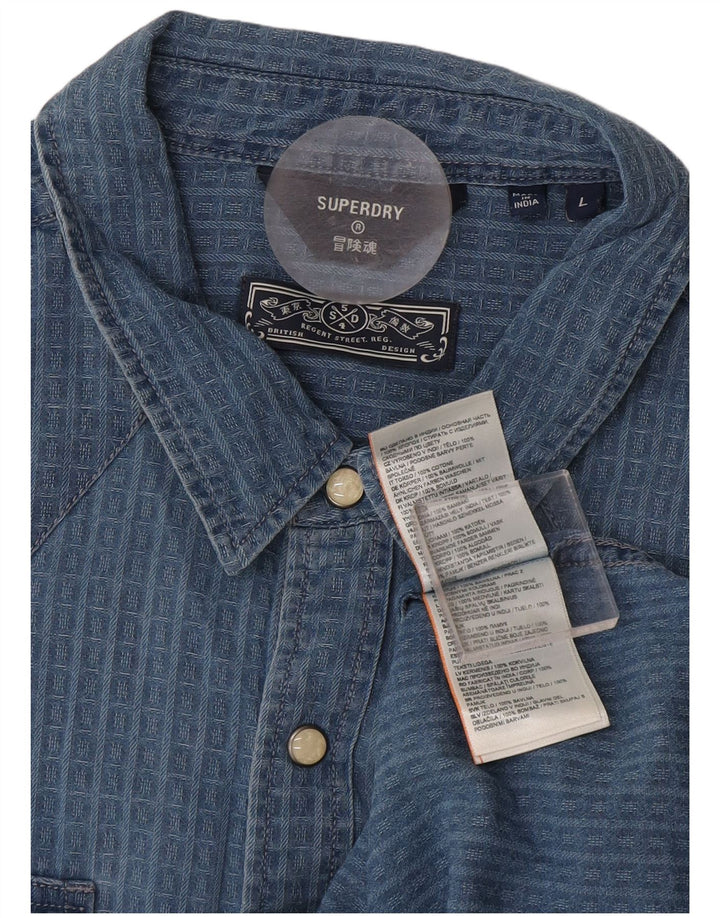 Superdry Herrenhemd aus Baumwolle, groß, blau kariert