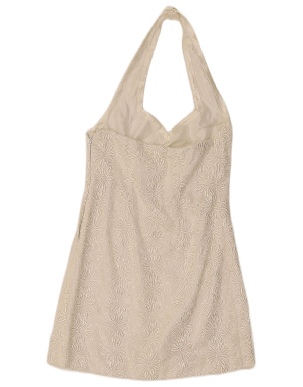 Vintage Damen Mini Neckholder Kleid UK 8 Small White Floral
