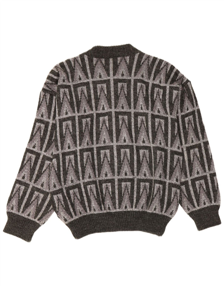 Vintage Herren Cardigan Pullover IT 54 XL Graue geometrische Wolle