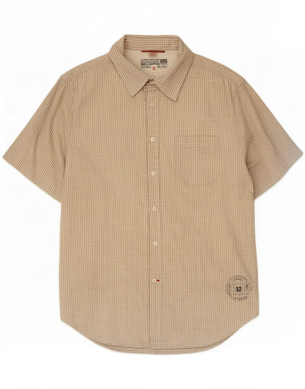 Guess Herren Kurzarmhemd XL Beige Gingham Baumwolle