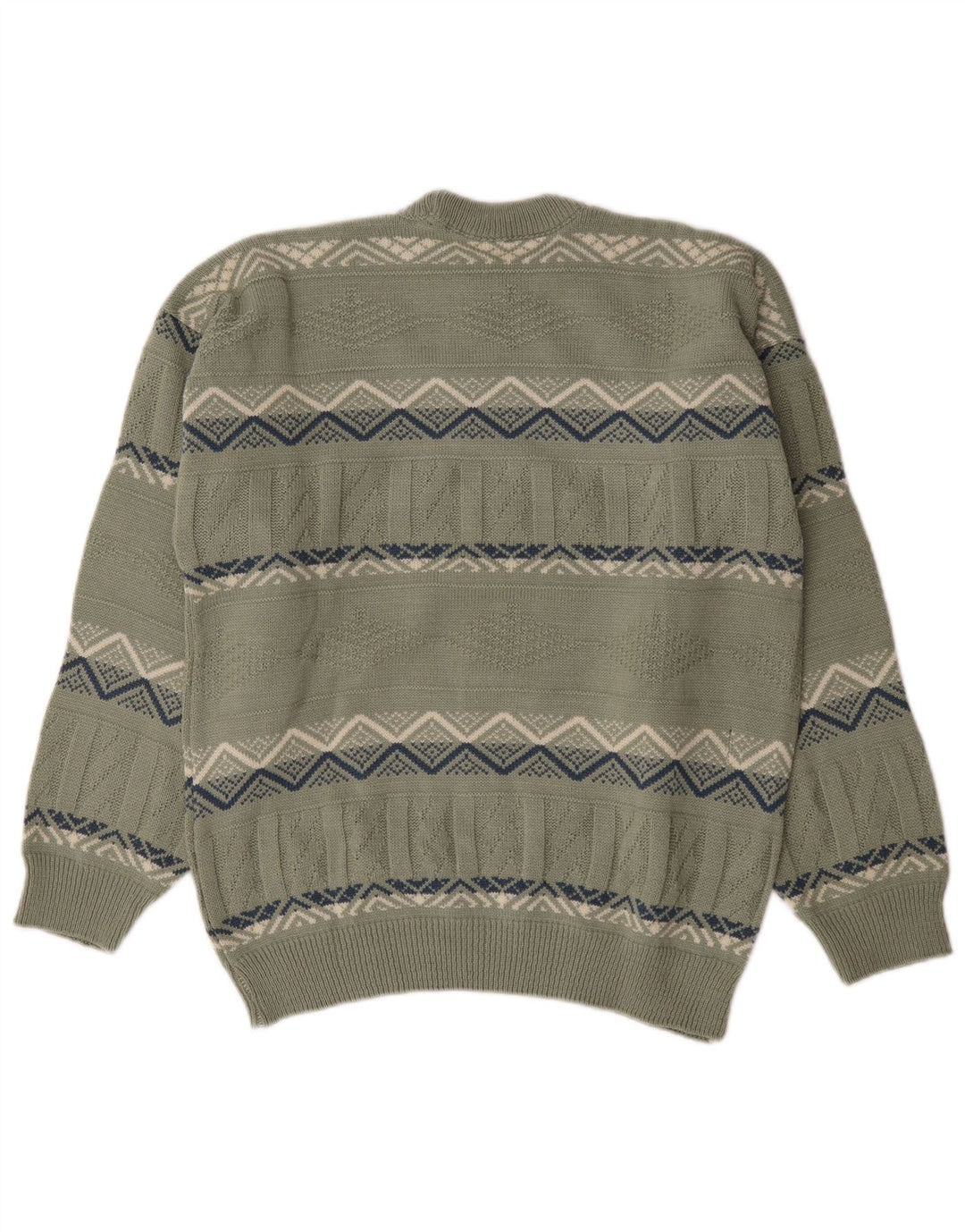Vintage Herren-Pullover mit Rundhalsausschnitt, mittelgroße Khaki-geometrische Baumwolle