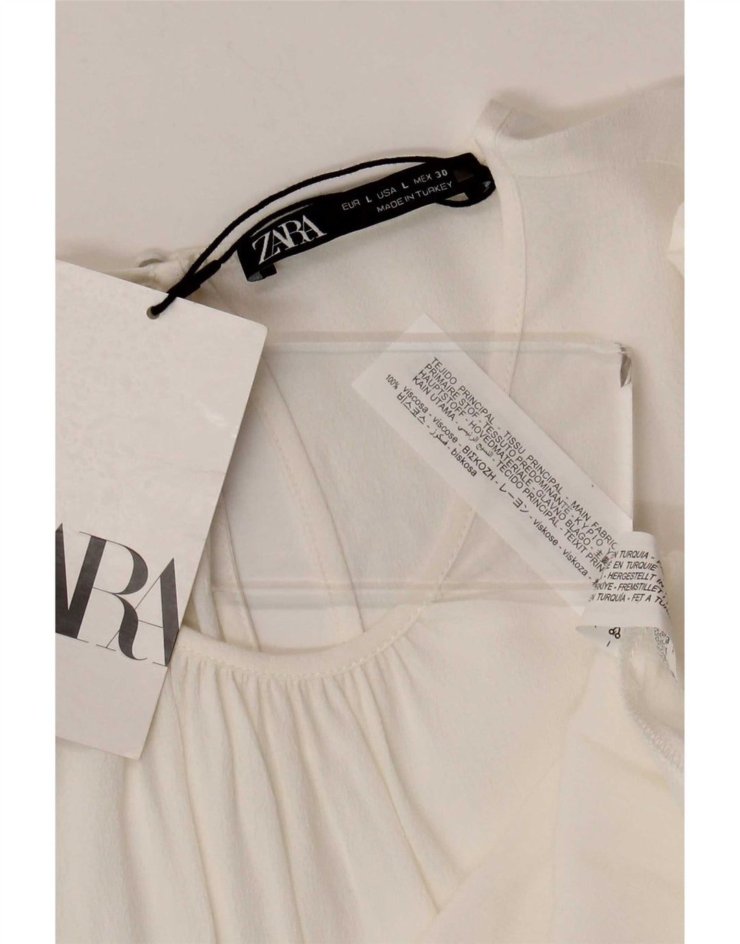 Zara Damen-Blusenoberteil mit 3/4-Ärmeln, UK-Größe 44, Größe L, weiße Viskose