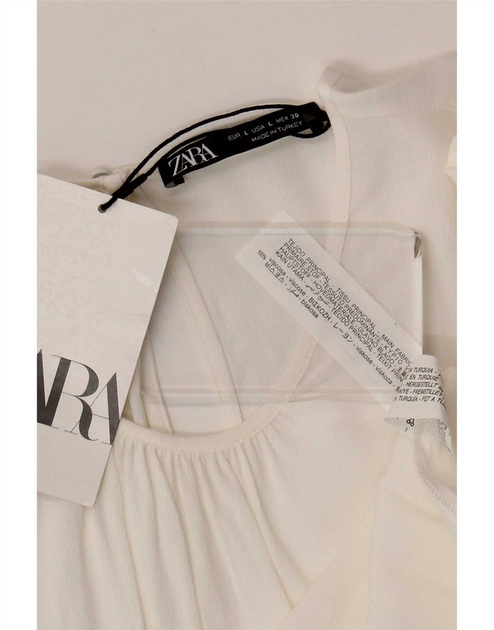 Zara Damen-Blusenoberteil mit 3/4-Ärmeln, UK-Größe 44, Größe L, weiße Viskose