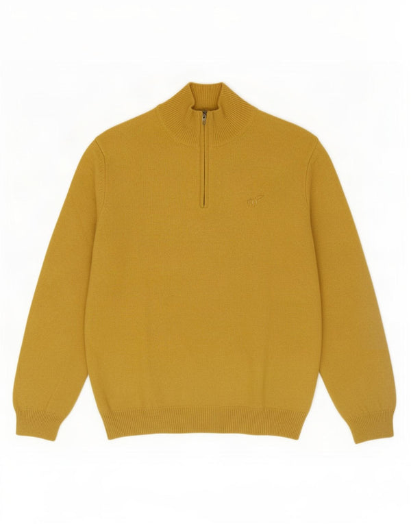 Henry Cottons Herren-Pullover mit Reißverschluss am Hals, 3XL, gelbe Schurwolle