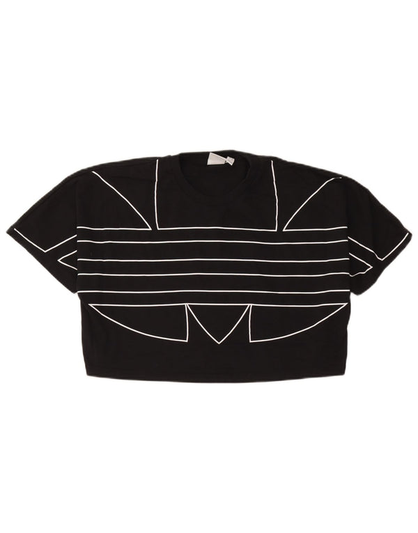 Adidas Damen Crop Oversized Graphic T-Shirt Top UK 8 Small Schwarz Baumwolle