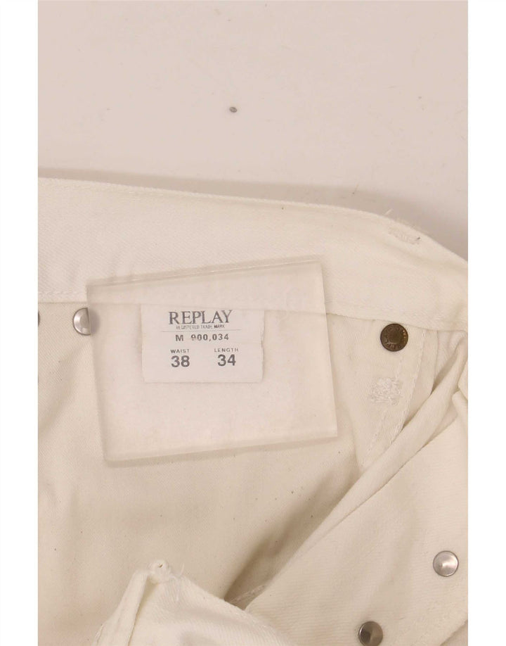 Replay Herren Straight Jeans W38 L34 Weiße Baumwolle