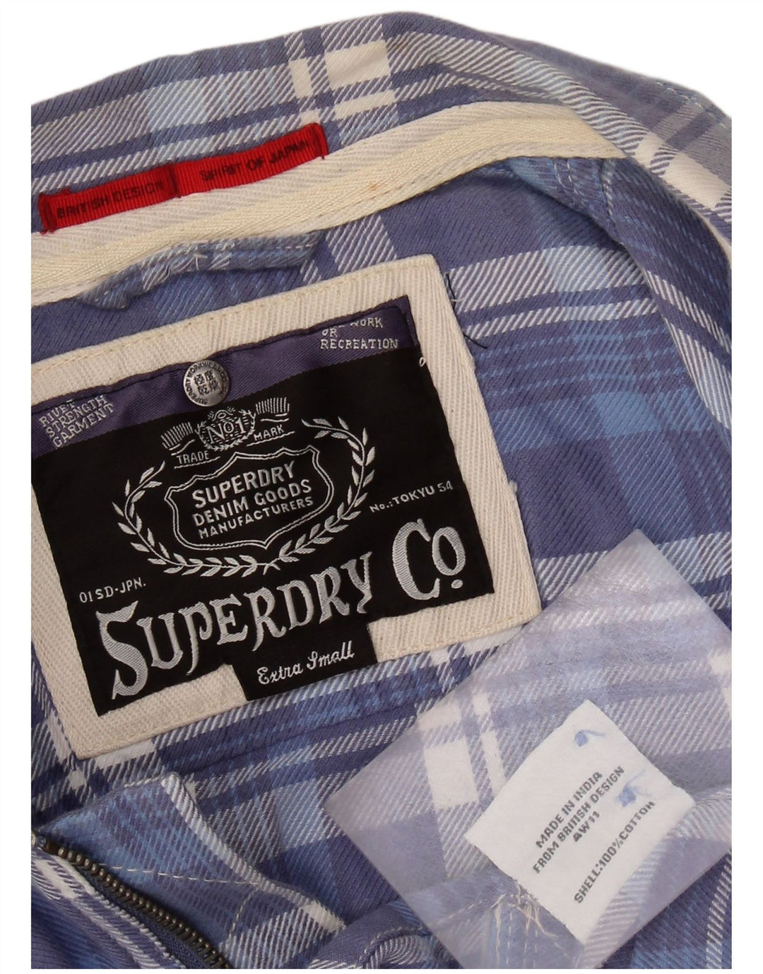 SUPERDRY Damen Flanellhemd UK 6 XS blau karierte Baumwolle