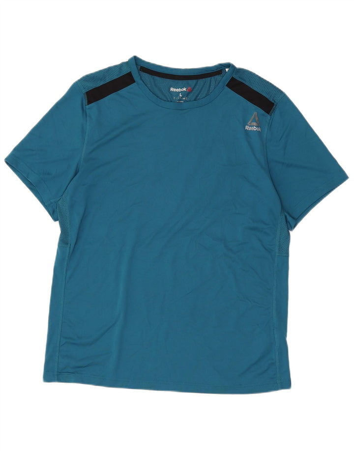 Reebok Herren T-Shirt Top Large Blau Colourblock Polyester