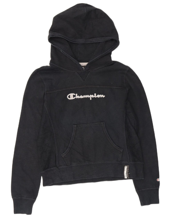 Champion Womens Graphic Hoodie Pullover UK 10 Small Marineblau Baumwolle
