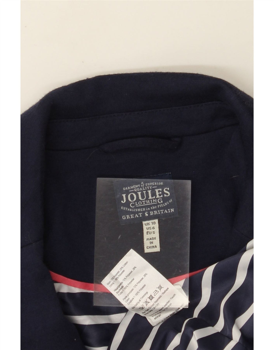 JOULES Damen-Blazerjacke mit 1 Knopf, UK 10, Größe S, Marineblau, Baumwolle