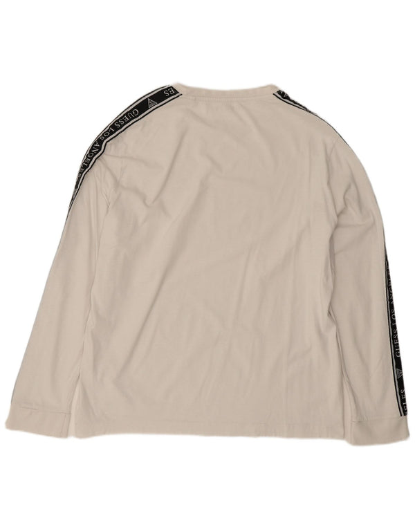 Guess Herren-Oberteil mit normaler Passform, langärmelig, 2XL, weiße Farbblock-Baumwolle