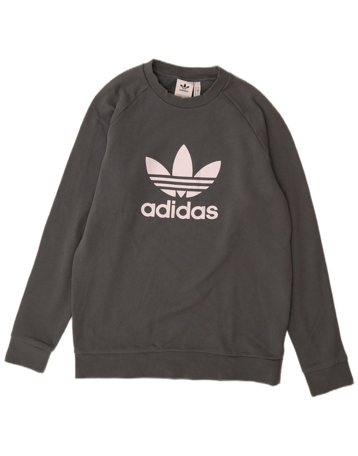 Adidas Herren Grafik-Sweatshirt-Pullover aus mittelgrauer Baumwolle