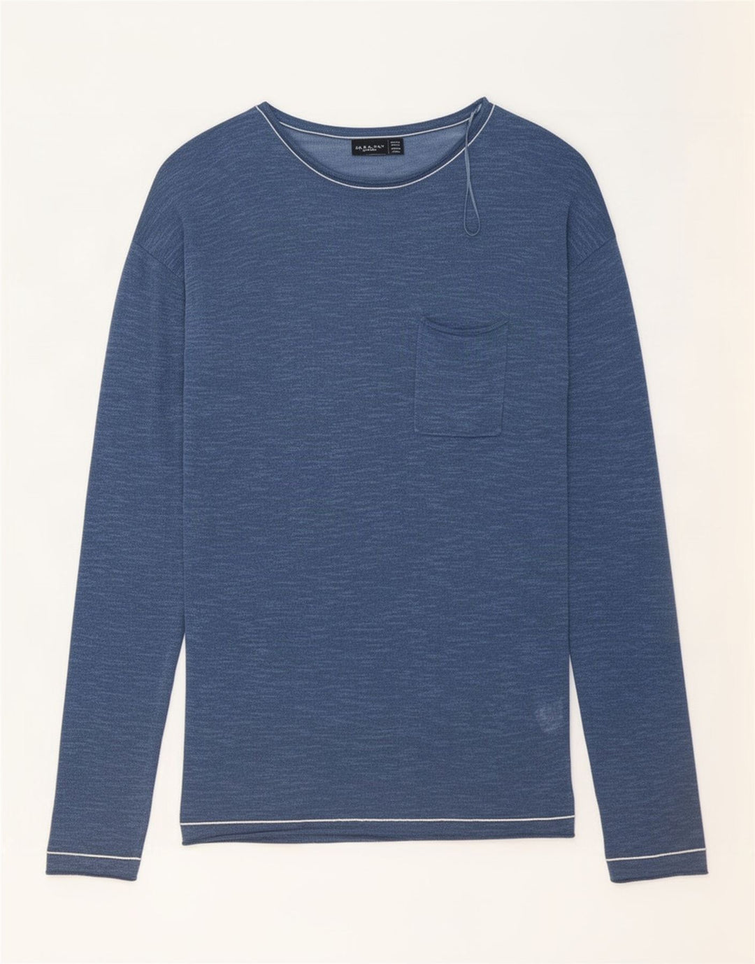 Zara Herren-Oberteil, langärmelig, groß, marineblau, Baumwolle