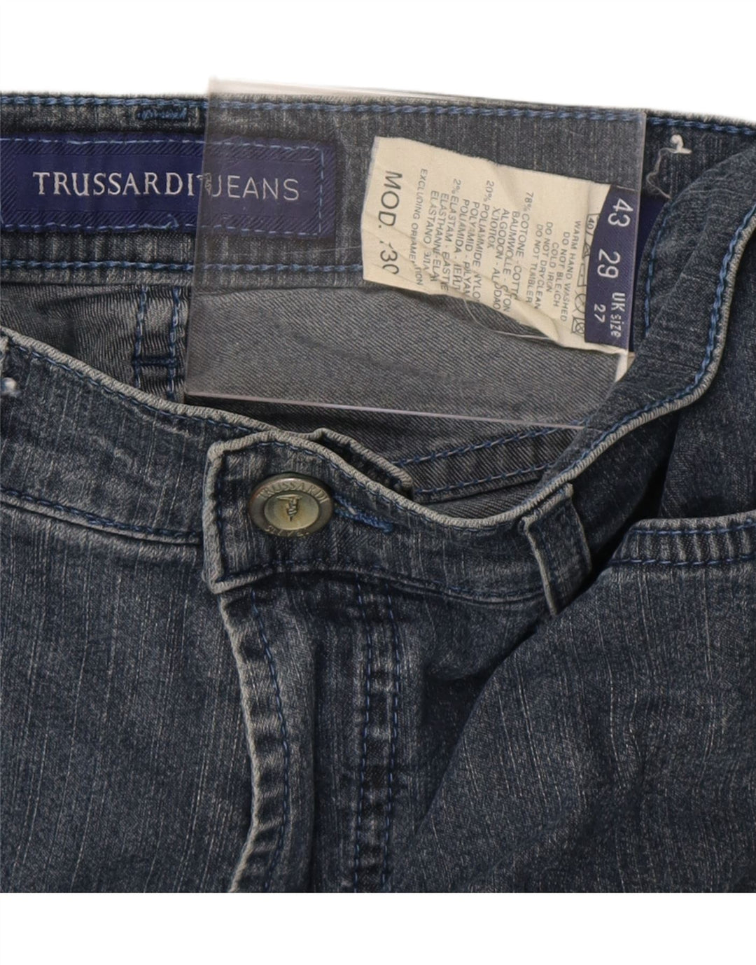TRUSSARDI Damen Straight Jeans W27 L29 Blaue Baumwolle