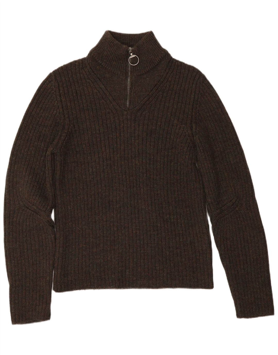 PRADA Damen Pullover mit Reißverschluss am Hals IT 48 XL Braune Schurwolle