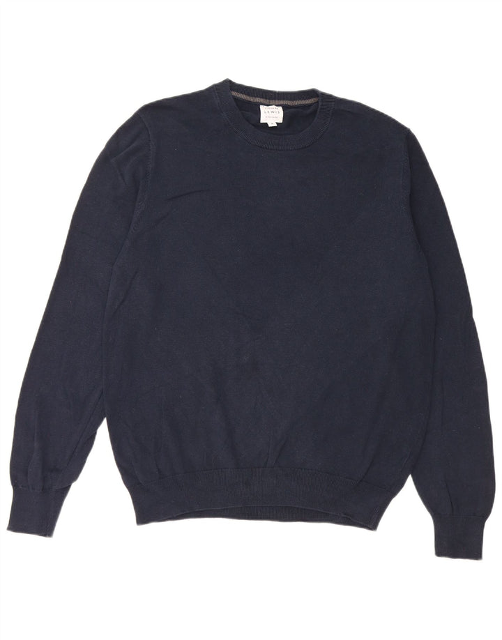 John Lewis Herren-Pullover mit Rundhalsausschnitt, mittlere marineblaue Baumwolle