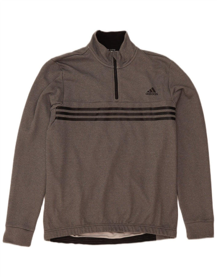 Adidas Herren-Sweatshirt mit Reißverschluss am Hals, groß, aus grauem Polyester
