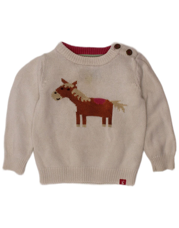 JOULES Baby-Mädchen-Pullover mit U-Boot-Ausschnitt, 12–18 Monate, weißes Tiermuster