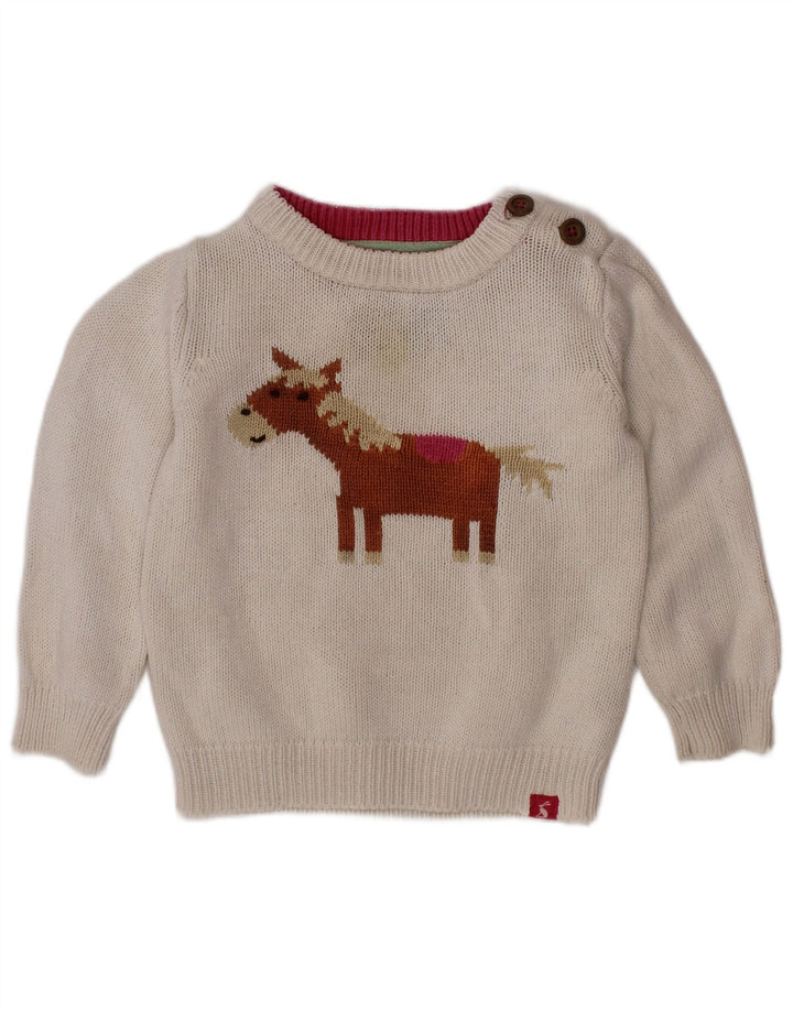 JOULES Baby-Mädchen-Pullover mit U-Boot-Ausschnitt, 12–18 Monate, weißes Tiermuster