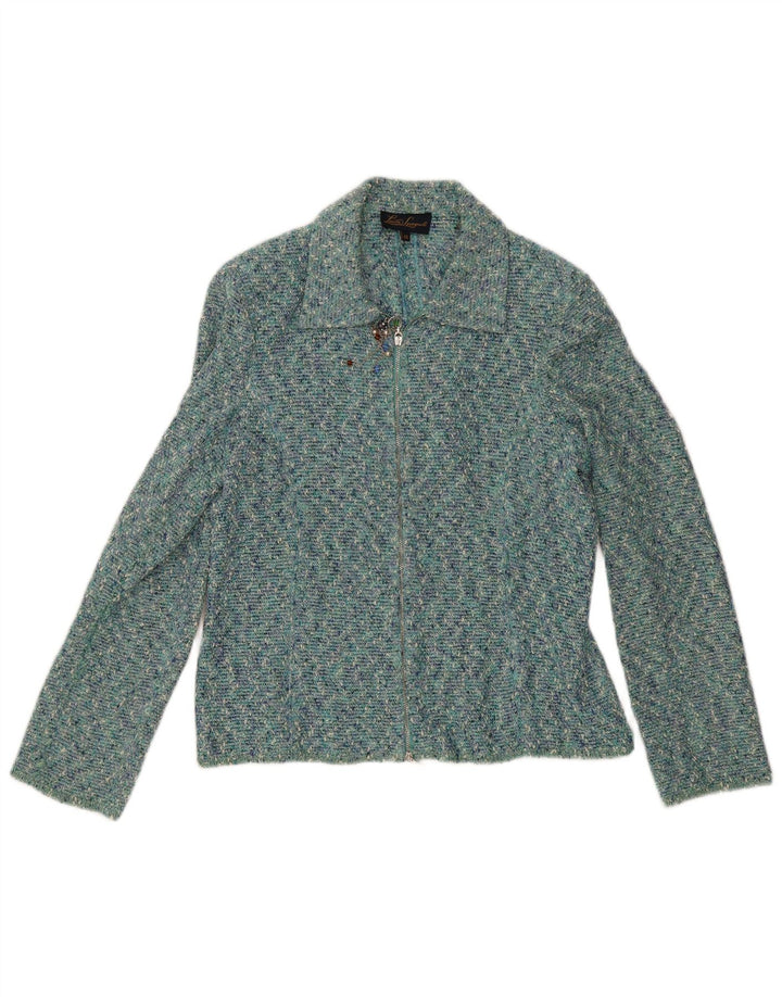 Luisa Spagnoli Damen Blazerjacke mit durchgehendem Reißverschluss IT 46 Large Blau meliert