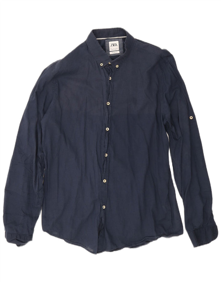 Zara Herren-Hemd mit entspannter Passform, Größe L, L70, Marineblau