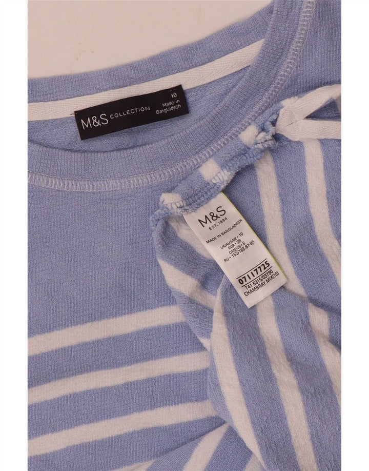 Marks & Spencer Damen Top Langarm UK 10 Small Blau gestreift Baumwolle