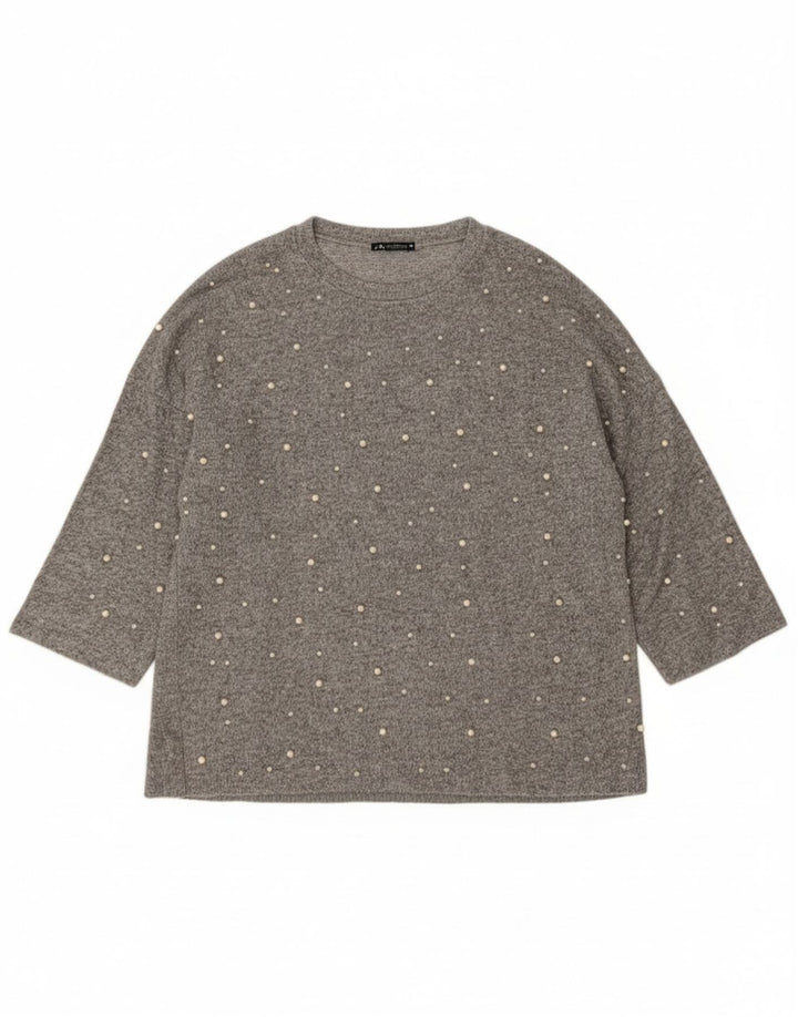 Zara Damen-Pullover, übergroß, Rundhalsausschnitt, Gr. 14, Mittelgrau