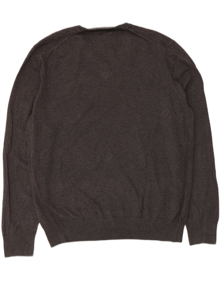 Marks & Spencer Herren-Pullover mit V-Ausschnitt, XL, graue Baumwolle