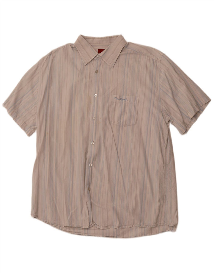 PIERRE CARDIN Herren Kurzarmhemd 2XL blau gestreift aus Baumwolle