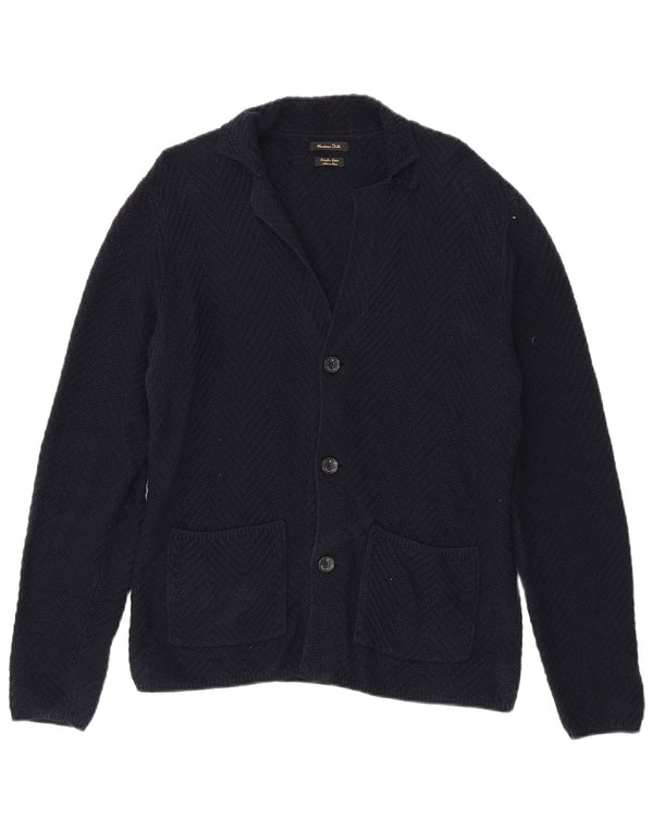 Massimo Dutti Mens Cardigan Sweater Medium Navy Blue Cotton