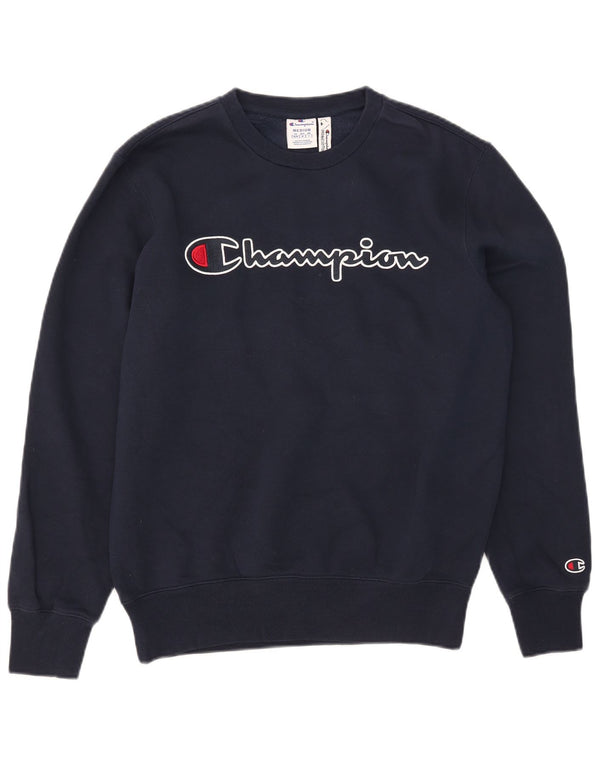 Champion Damen Grafik-Sweatshirt-Pullover UK 14 Mittelmarineblaue Baumwolle