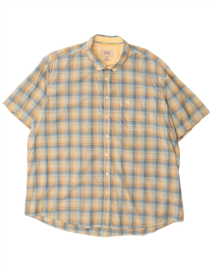 Camel Active Herren-Kurzarmhemd mit normaler Passform, 2XL, gelb kariert, Baumwolle