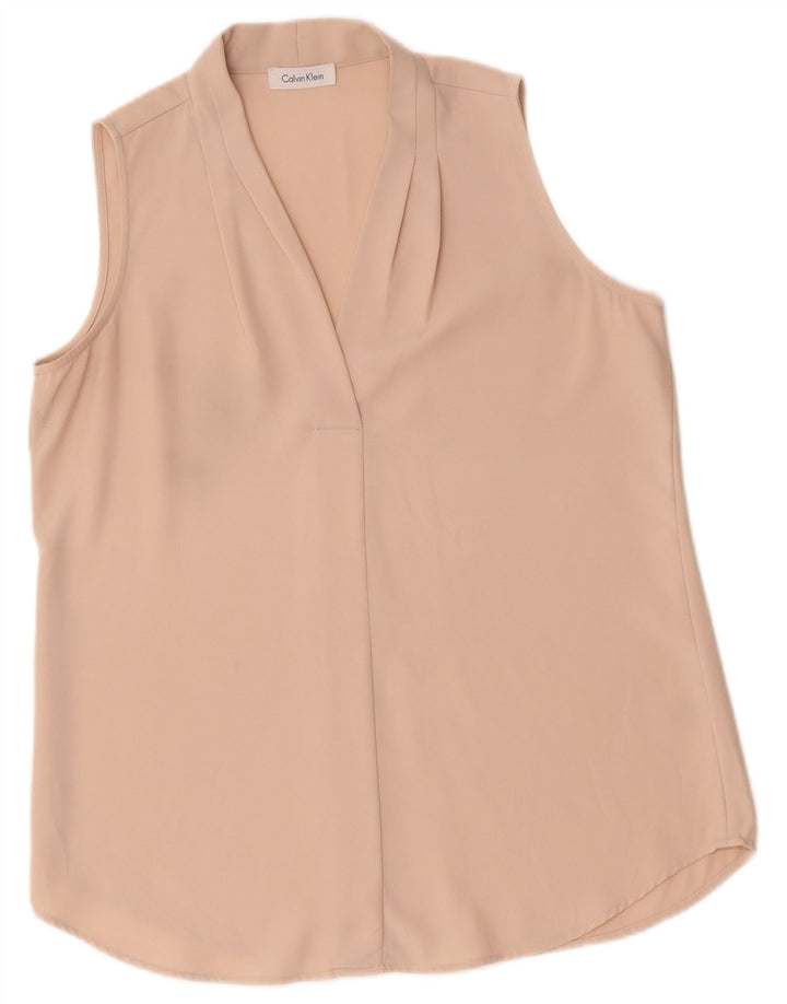 Calvin Klein Damen ärmelloses Blusenoberteil UK 14 Large Pink Polyester