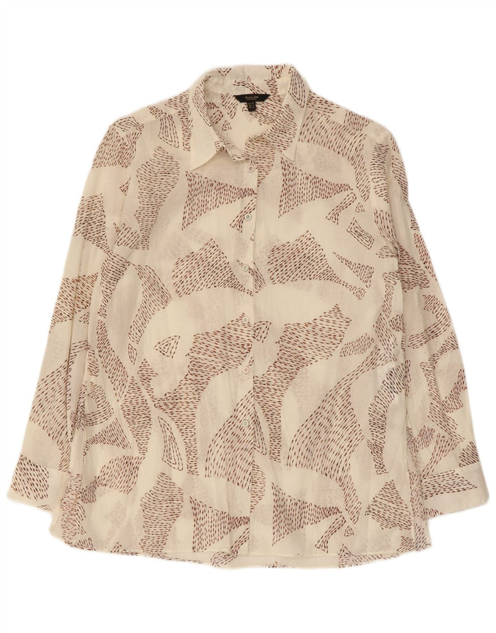 Massimo Dutti Damen-Hemd mit abstraktem Muster, EU 38, kleine weiße Baumwolle