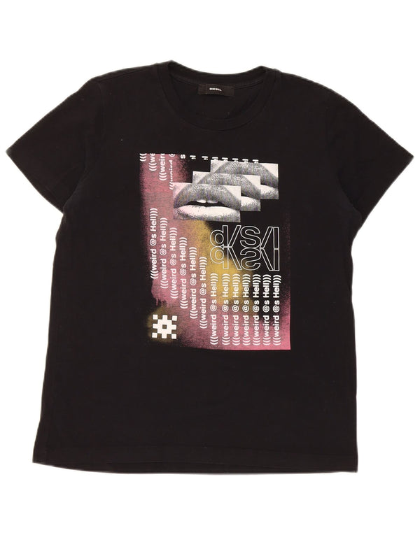 Diesel Womens Graphic T-Shirt Top UK 10 Small Schwarz Baumwolle