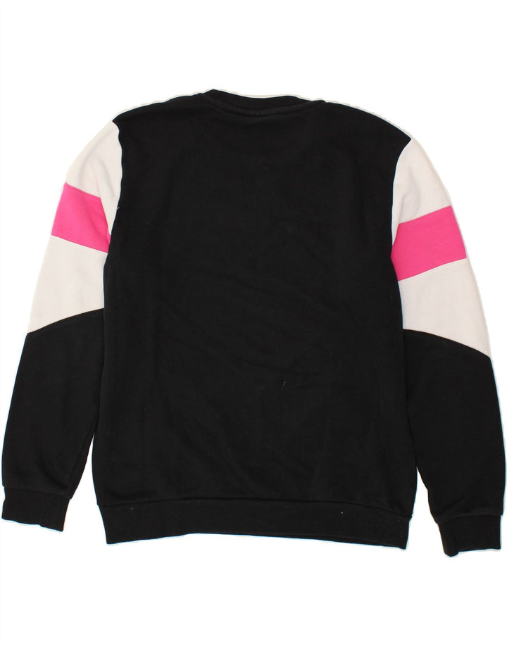 FILA Boys Graphic Sweatshirt Jumper 13-14 Years Large Black Colourblock Vintage Fila and Second-Hand Fila from Messina Hembry 