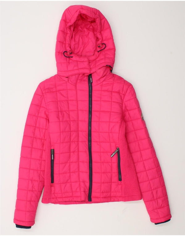 Superdry Wattierte Jacke mit Kapuze für Damen, UK 12, Mittelrosa, Nylon