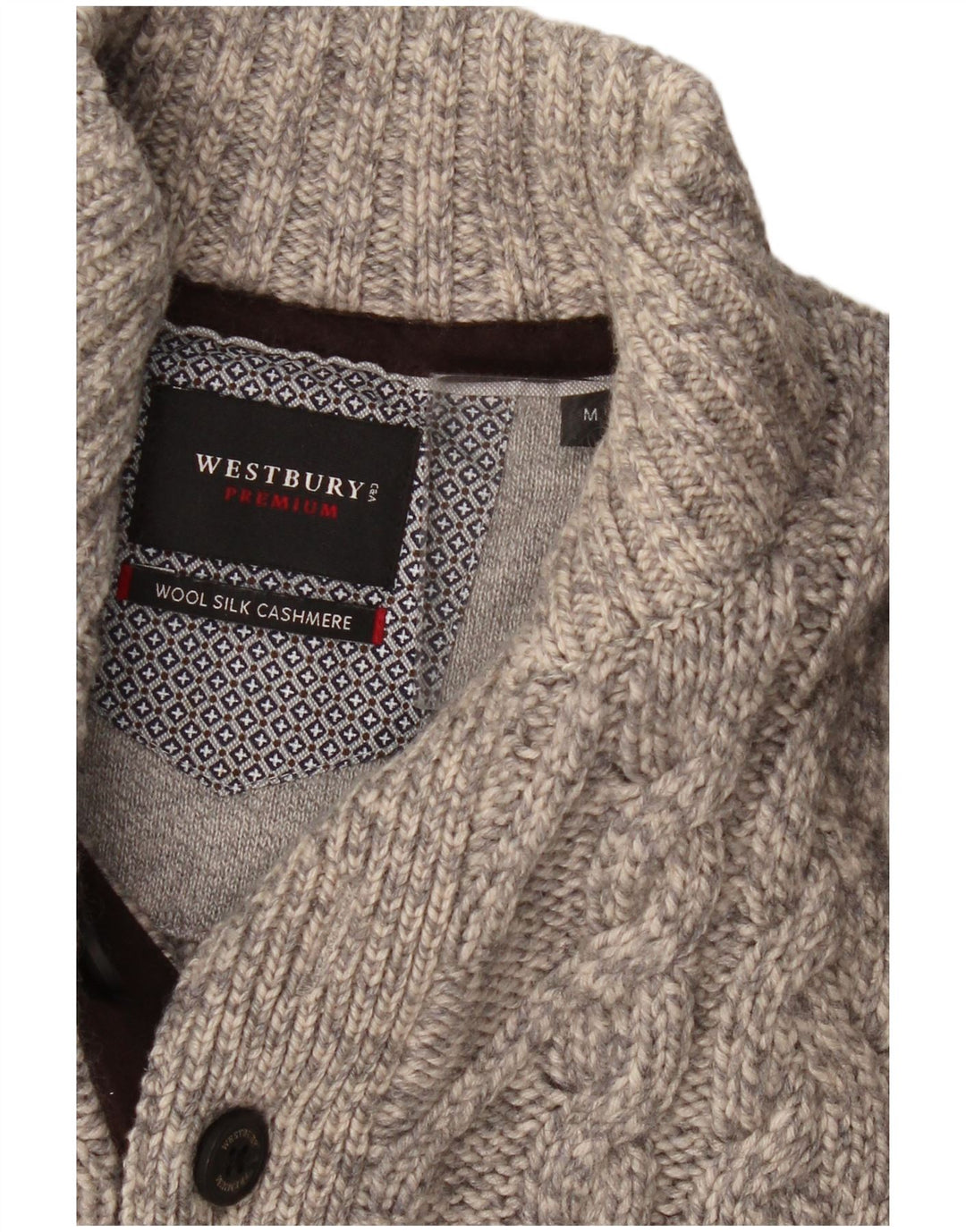 WESTBURY Herren-Pullover mit Knopfkragen, mittelgraue Wolle