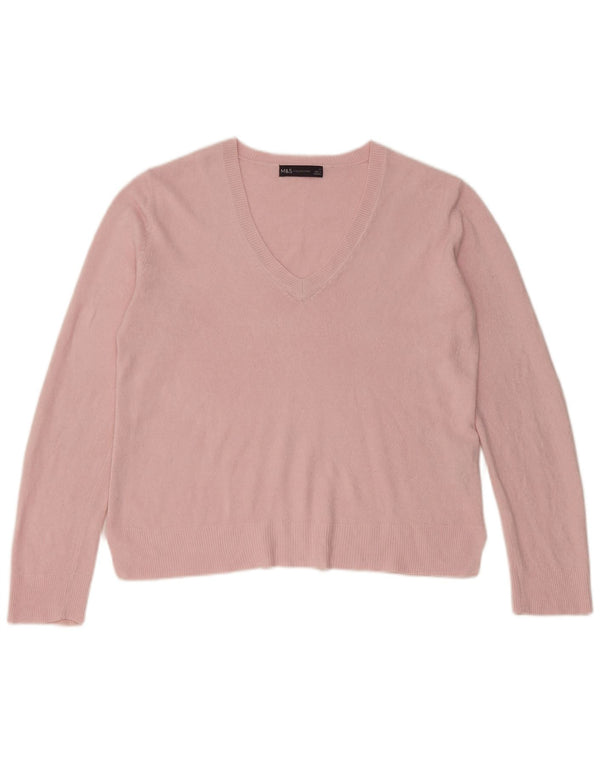 Marks & Spencer Damen Crop V-Ausschnitt Pullover Pullover UK 14 Mittelrosa Acryl