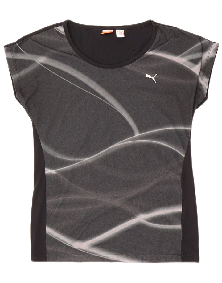 PUMA Womens Graphic T-Shirt Top UK 10 Small Black Geometric