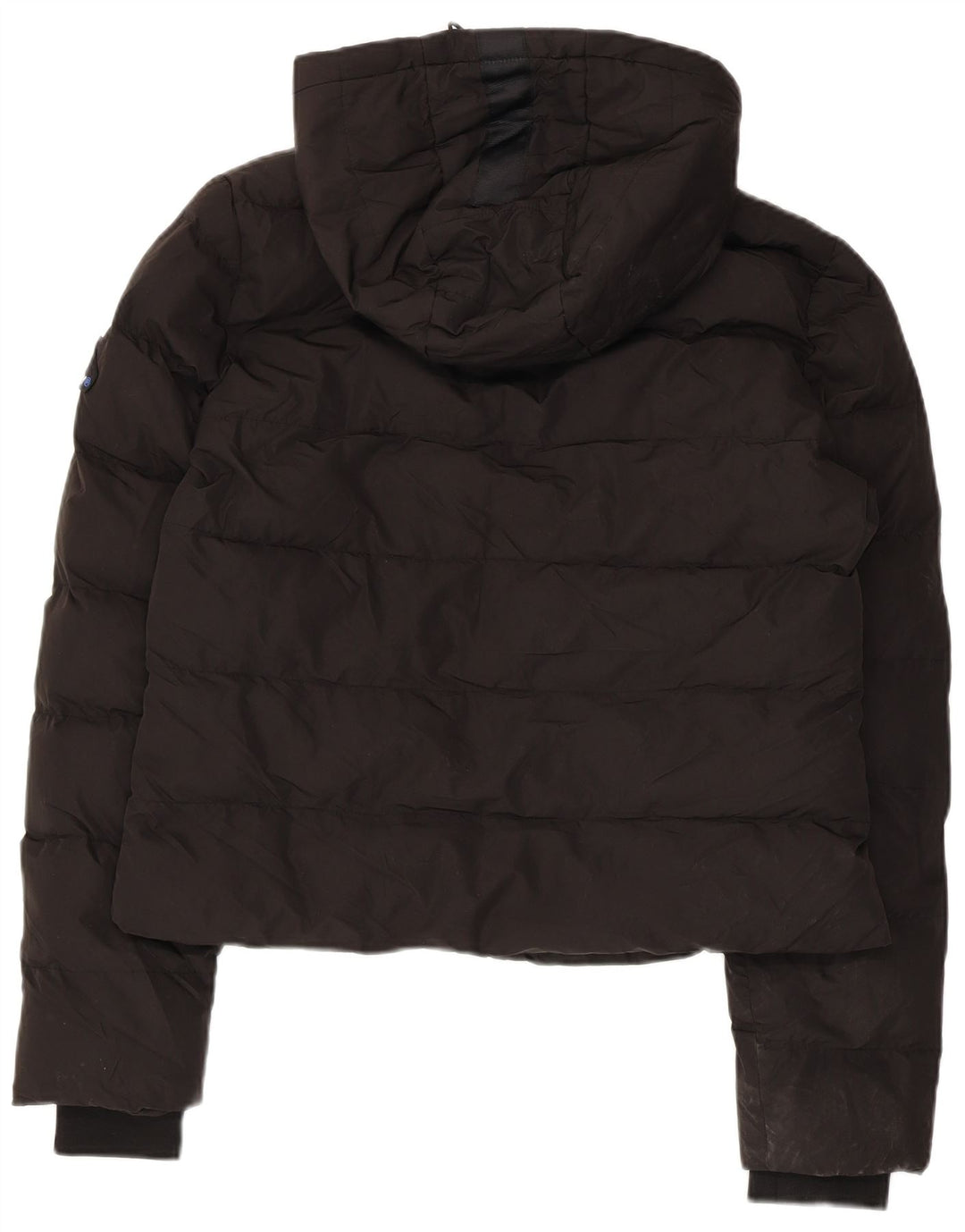 SUPERDRY Damen Crop Hooded Wattierte Jacke UK 12 Mittelschwarzes Polyester
