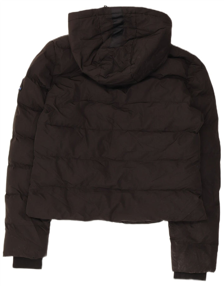 SUPERDRY Damen Crop Hooded Wattierte Jacke UK 12 Mittelschwarzes Polyester