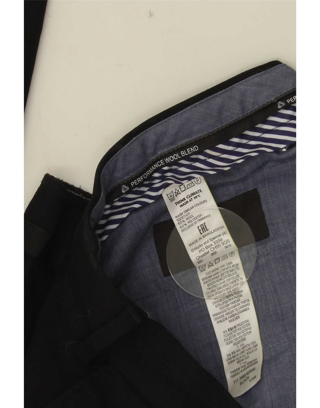 Gerade Herren-Anzughose von Marks & Spencer, W34, L29, schwarze Wolle