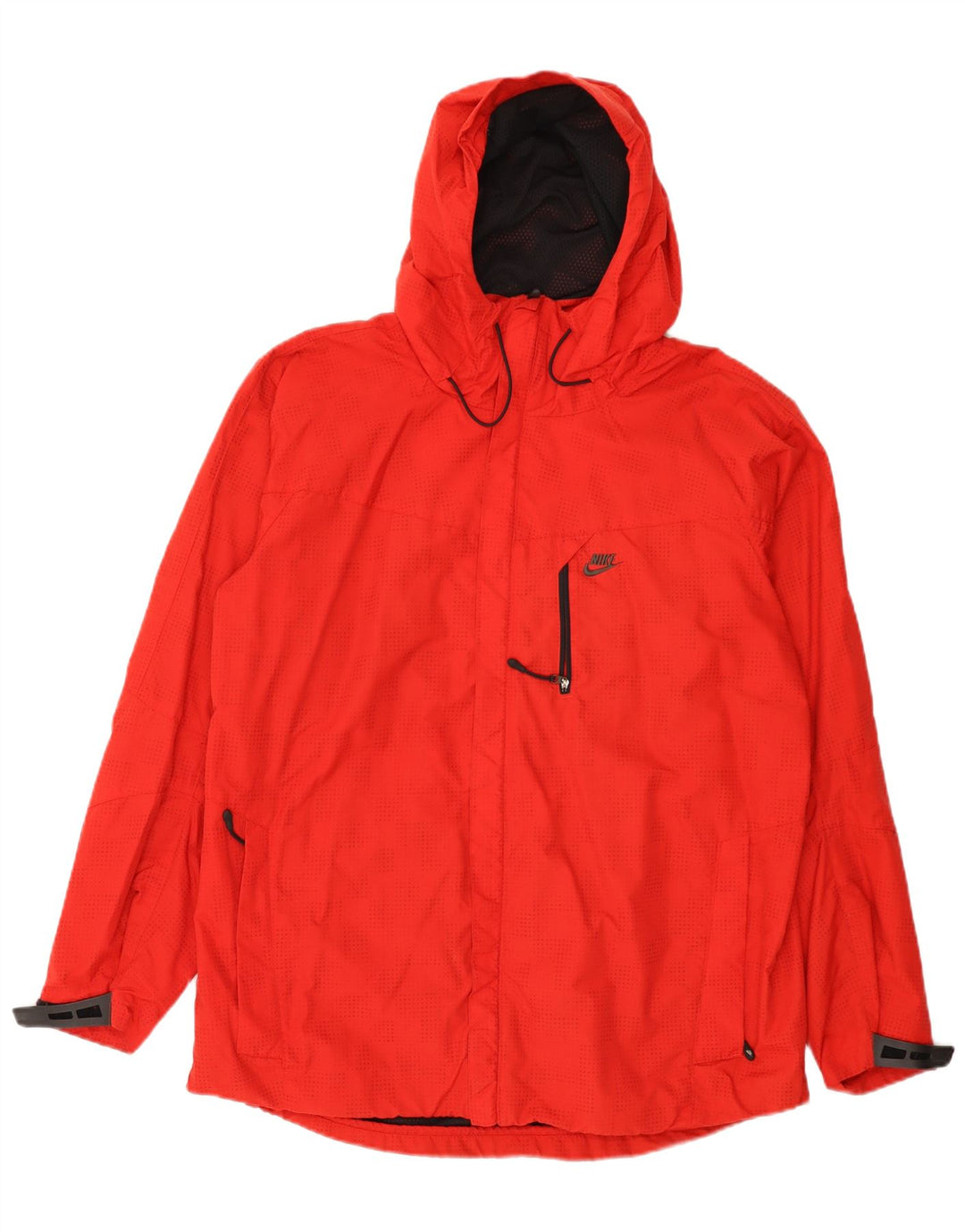 Nike Herren-Regenjacke mit Kapuze, UK 42/44, großes rotes geometrisches Nylon
